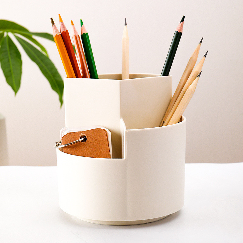 

1pc Rotating Pen Holder, Office Student Desktop Pen Storage Box, Office Storage Three-hole Makeup Brush Box