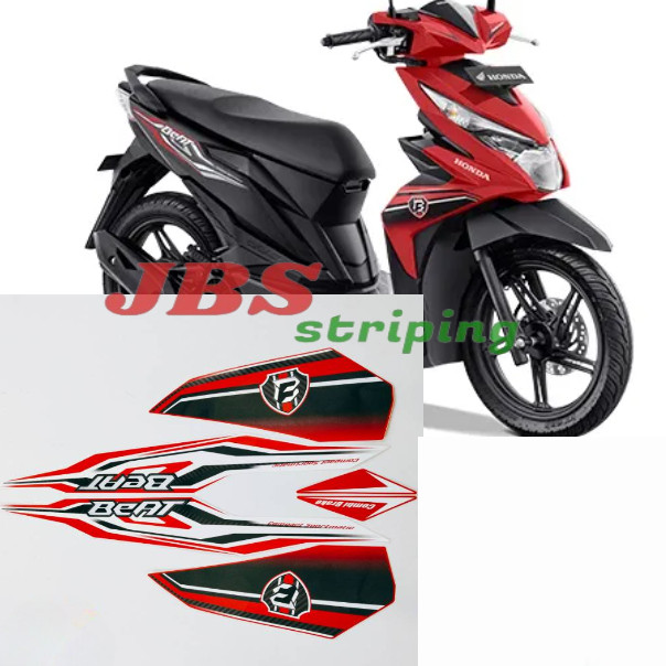 striping honda beat fi esp 2018 2019 merah hitam stiker list motor beat