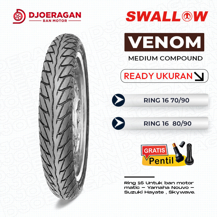 SEPASANG / SATUAN BAN MOTOR SKYWAVE RING 16 SWALLOW VENOM TUBLES DEPAN BELAKANG SEPASANG