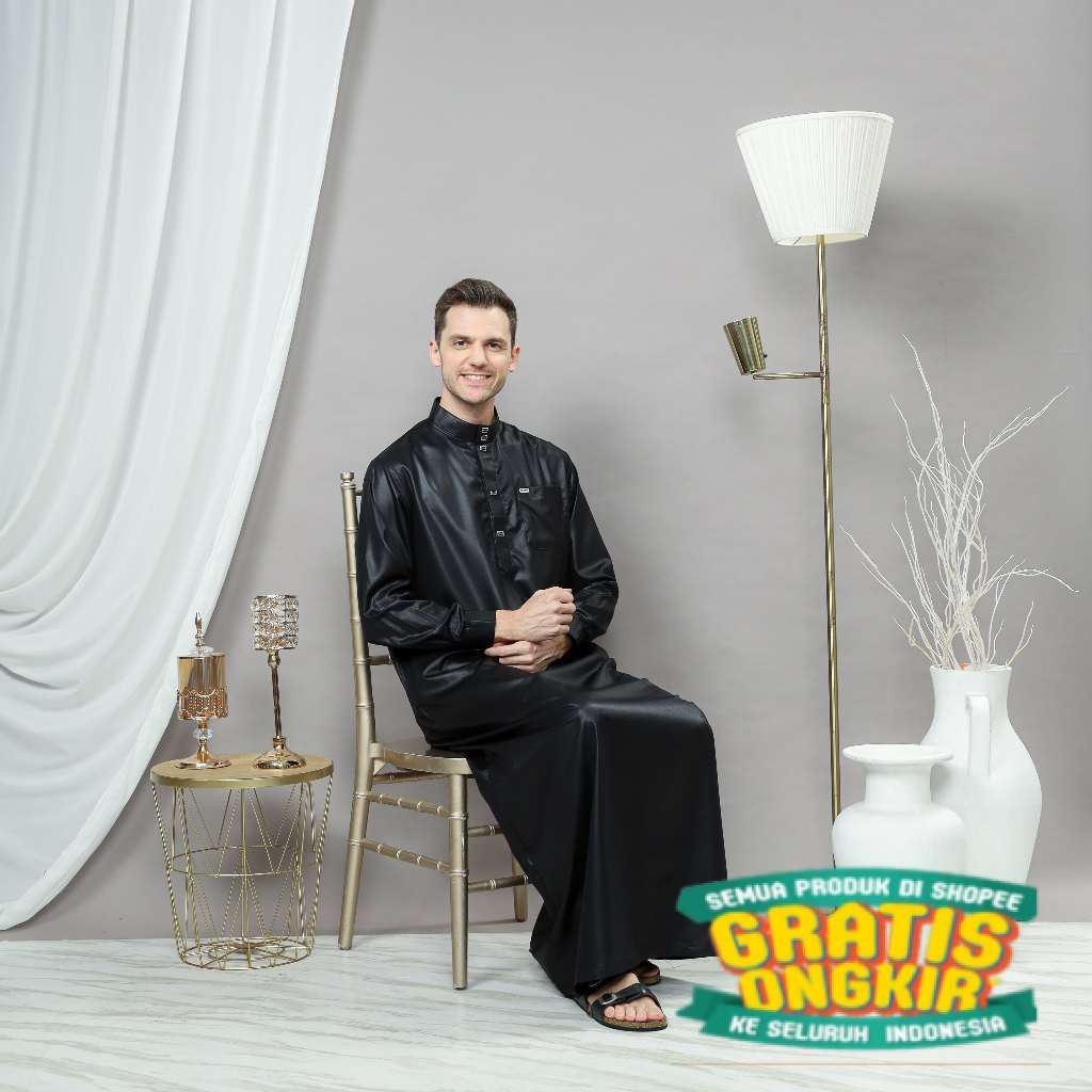 Gamis jubah pria lengan manset premium jubah NABAWI terbaru style muslim kekinian/ Hijau sage lumut 
