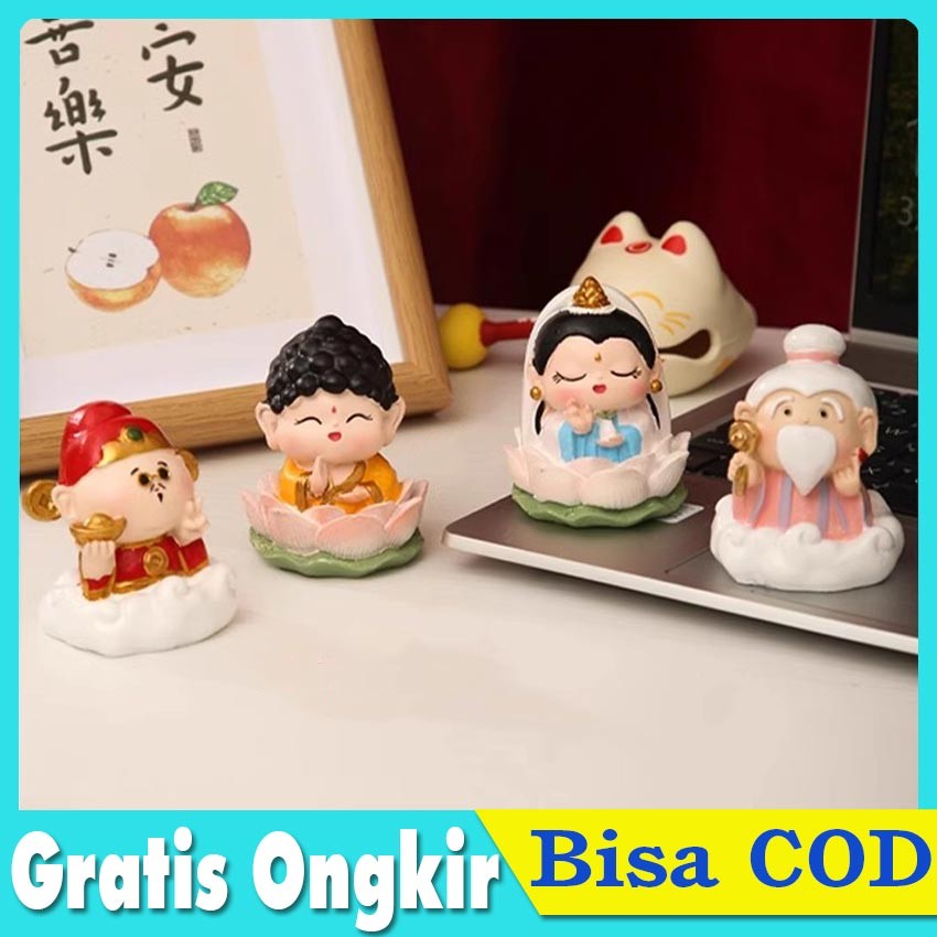 Patung Buddha Hoki Triple W - Pajangan Meja Kecil Dewi Kwan Im, Hadiah Spiritual & Dekorasi Rumah Mi