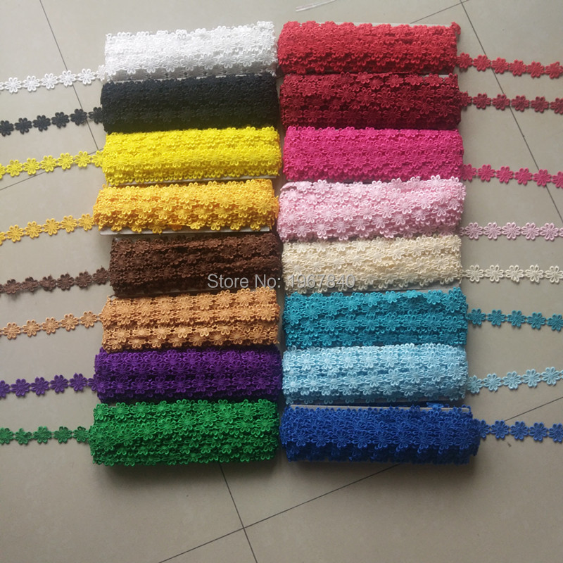 

2 /15 Yard Colorful Dainty Flowers Daisy Polyester Lace Trim Embroidered Lace Ribbon For Sewing Craft Wedding