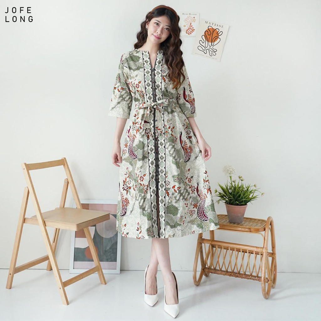 Evercloth Jofe Dress Batik Perempuan Lengan Panjang Tunik Batik Wanita Kancing Sarimbit Batik Couple
