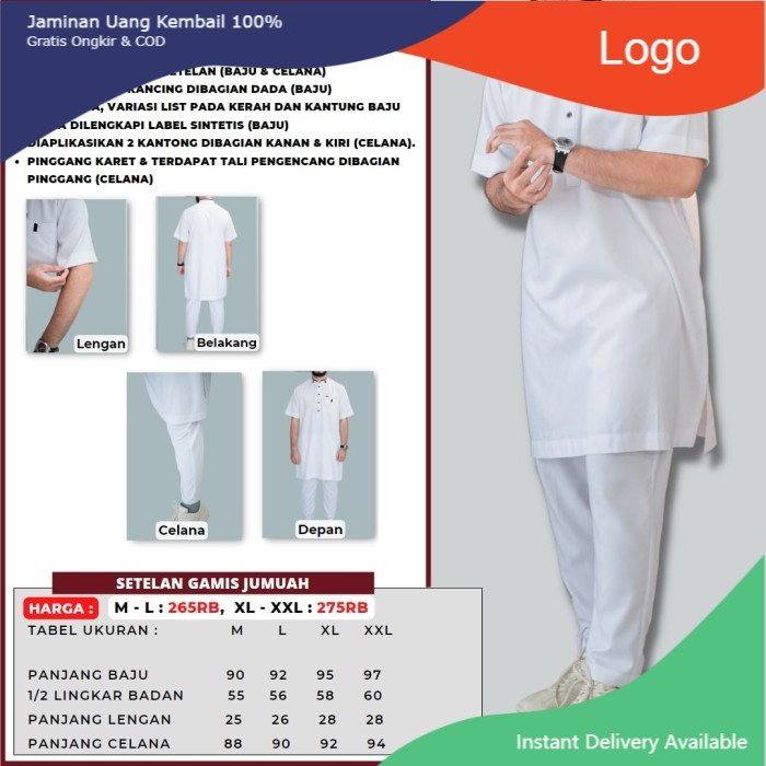 Setelan Gamis Pria Pakistan Qomishu Original - M, Putih