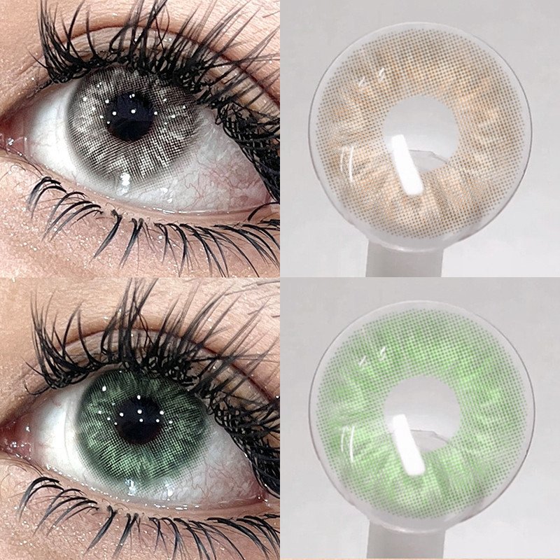Lensa kontak warna coklat hijau motif ular tanpa bingkai terlaris di Korea, softlens warna 14.0mm 1 