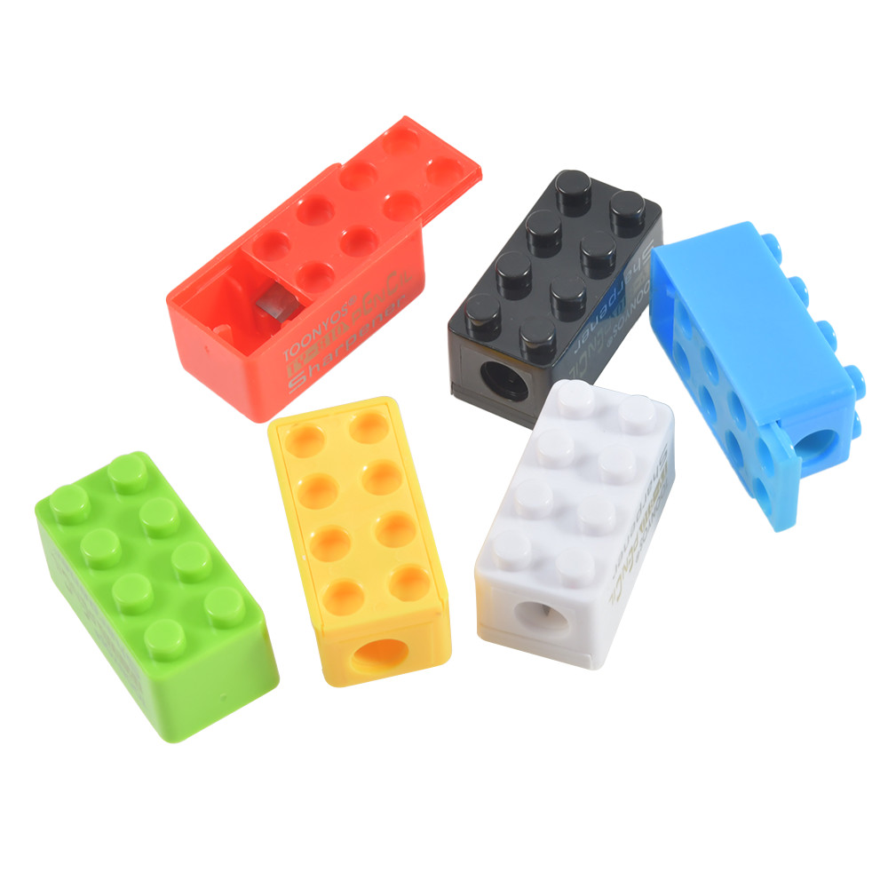 

10PCS Building Block Pencil Knife Candy Color Cartoon Small Pencil Sharpener Stationery Supplies
