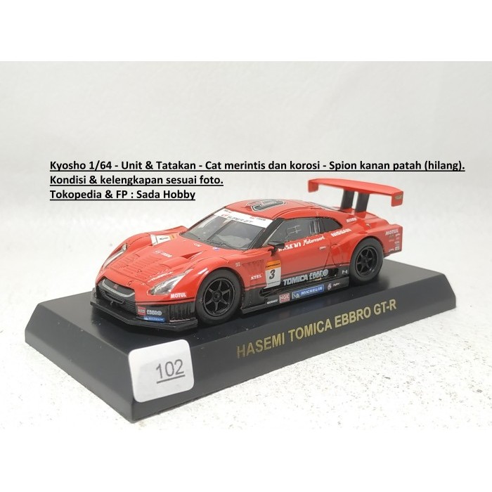Kyosho 1/64 Hasemi Tomica Ebbro Nissan GT-R Merah Super GT500 Minus