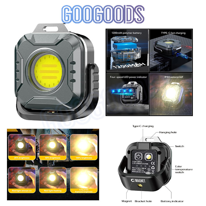 GG Senter Mini LED COB Gantungan Kunci Besi Lampu Kecil Keychain Camping Cas USB Type-C