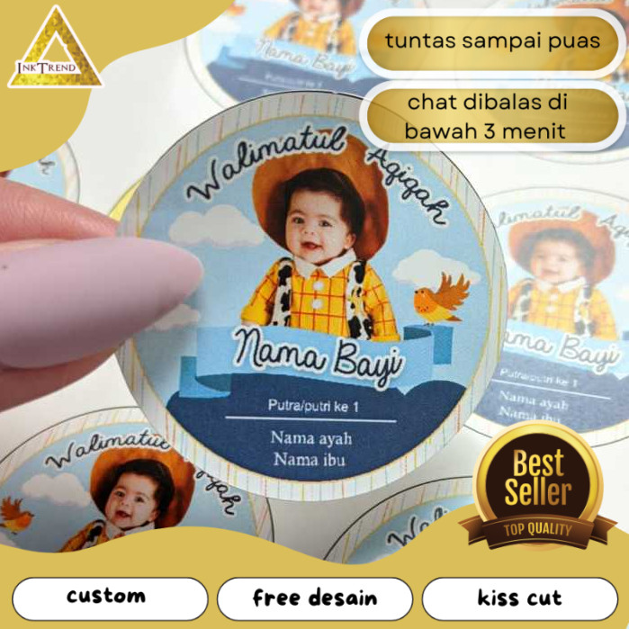 

INKA 2-4 Stiker Label Tasyakuran Aqiqah Sticker Nama Anak Bayi Ucapan Kelahiran Akikah Uk.Kecil