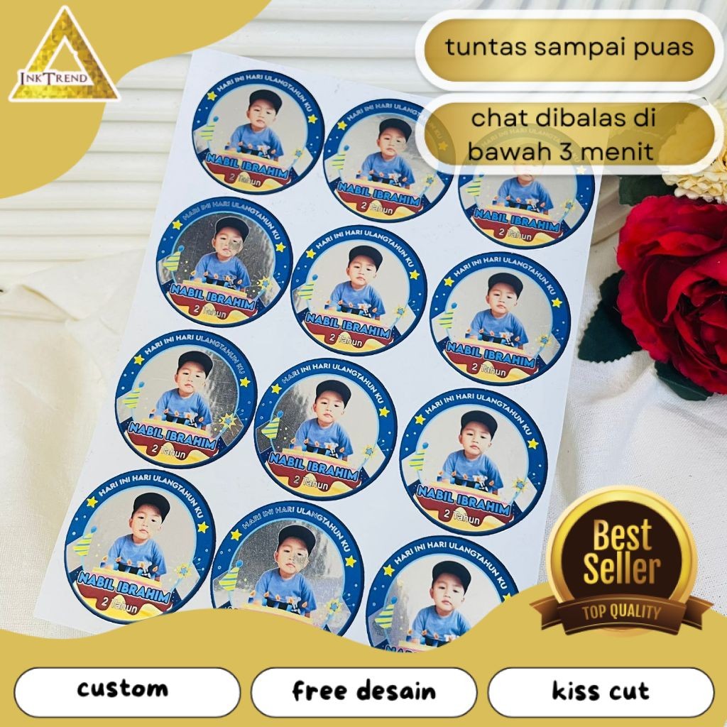 

INKA 9-15 Sticker Ulang Tahun Anak Gold/Silver Anti Air Stiker Label Happy Birthday Uk.Besar