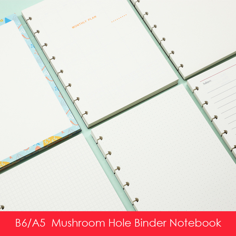 

Sharkbang B6 A5 Mushroom Hole Binder Notebook Refills 8&7 Ring T Type Holes Planner Line/Gird/Dot/Blank Types Office Supplies