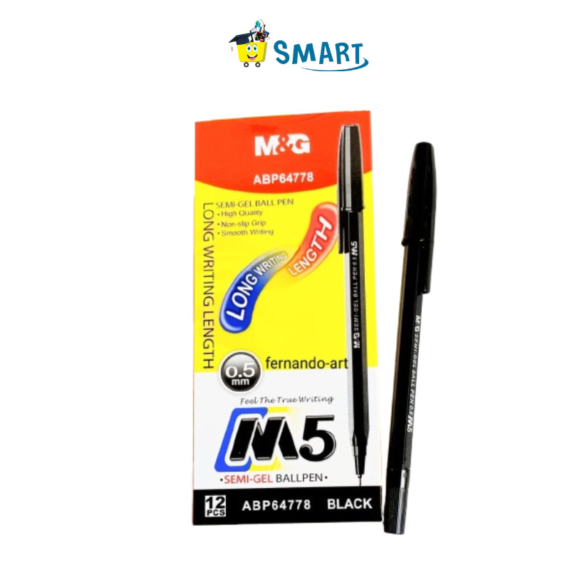 

(1PAK ISI PCS) M&G BALLPOINT SEMI GEL M5 BLACK / 1 pak isi 12 M&G M5 hitam