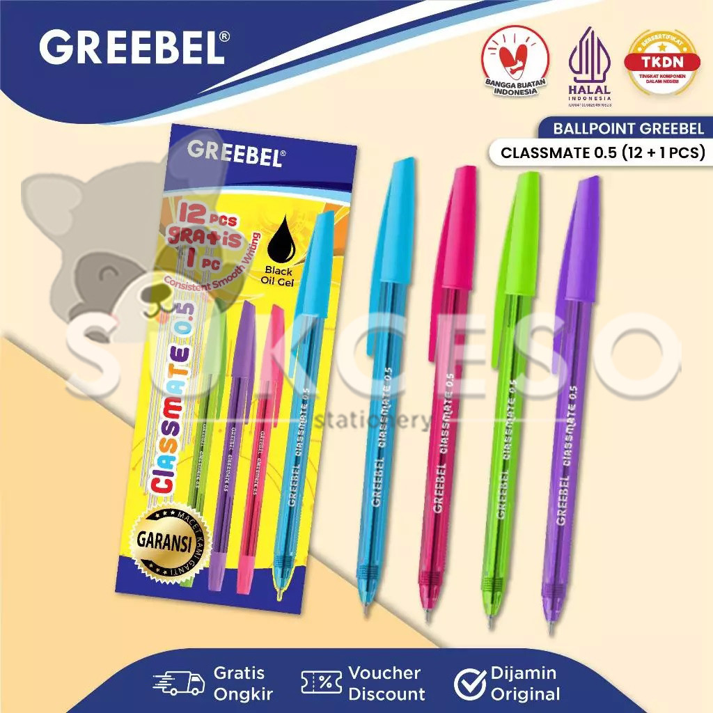 

GREEBEL Ballpen 0.5mm Classmate Black DIJUAL LUSINAN Isi 12 Free 1 Pulpen Murah
