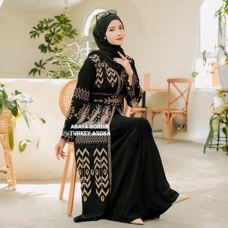Abaya Bordir Gamis Hitam Syari Dress Baju Polos Juba Turkey Bahan jetblack saudi Dubai arab BARU