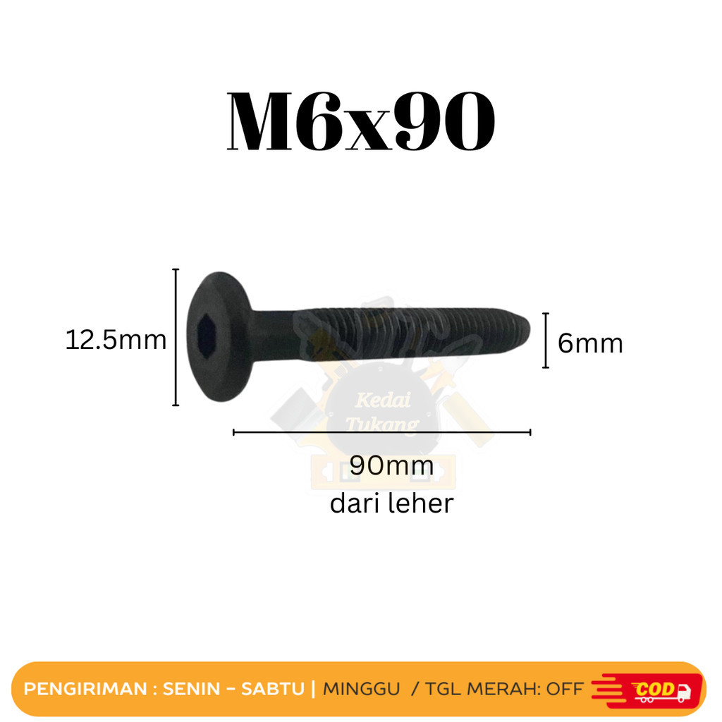 KEDAI TUKANG Baut JCBC M6x90 M6 x 90 Baut Knockdown Baut Kunci L Baut Mebel Furniture Baut Dipan