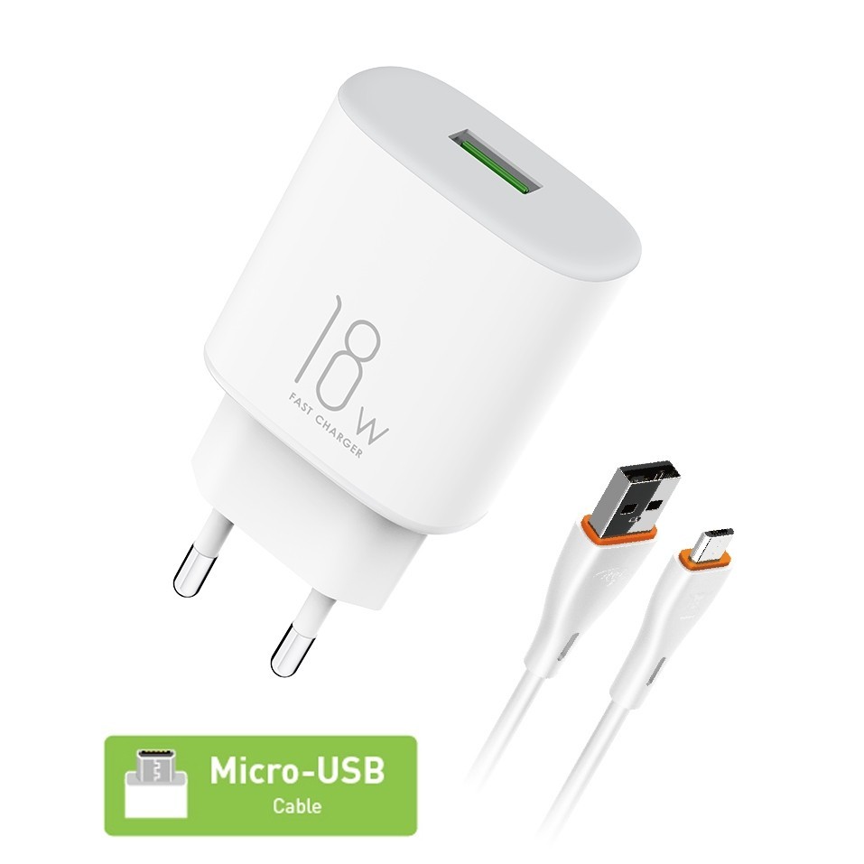 Itel Kepala Charger Kabel 18W 10W Fast Charging1Meter Cable Adapter Handphone Casan For Android-18Wcharger+kbl m-usb