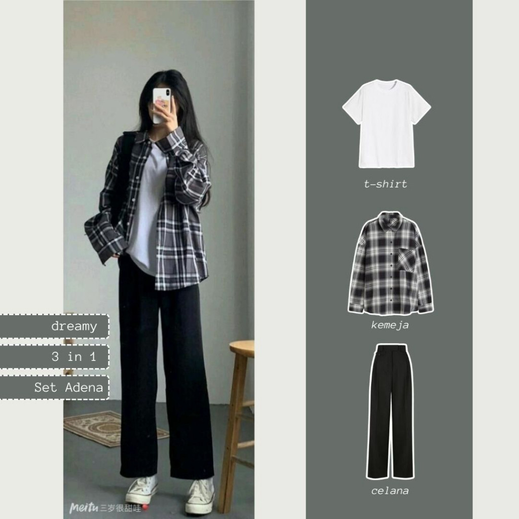 Adena Set 106 - OOTD, Korean Style, Outfit Wanita, Outfit Bacis Kasual All-in-One K-Style