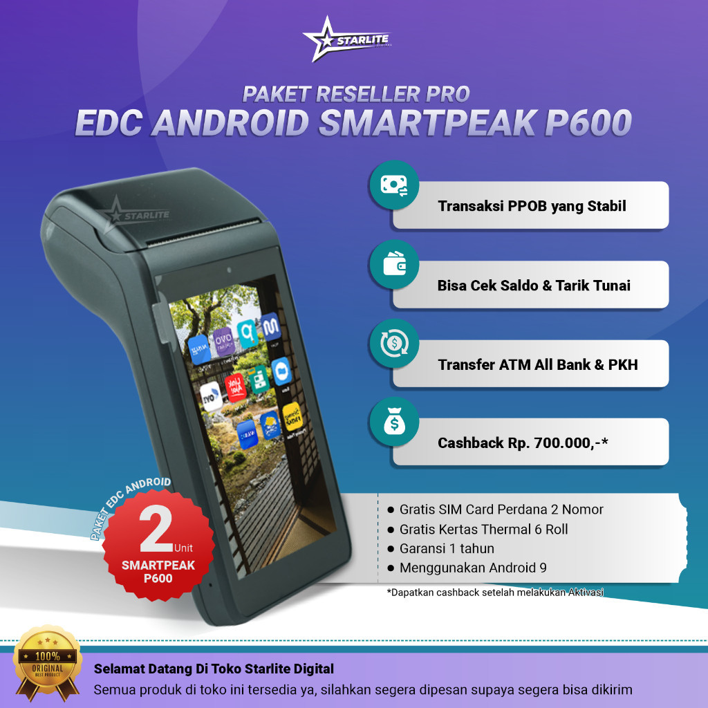 promo spesial Mesin EDC Semua Bank Paket Reseller Basic 2 Unit Android Smartpeak P600 Mini Atm Porta