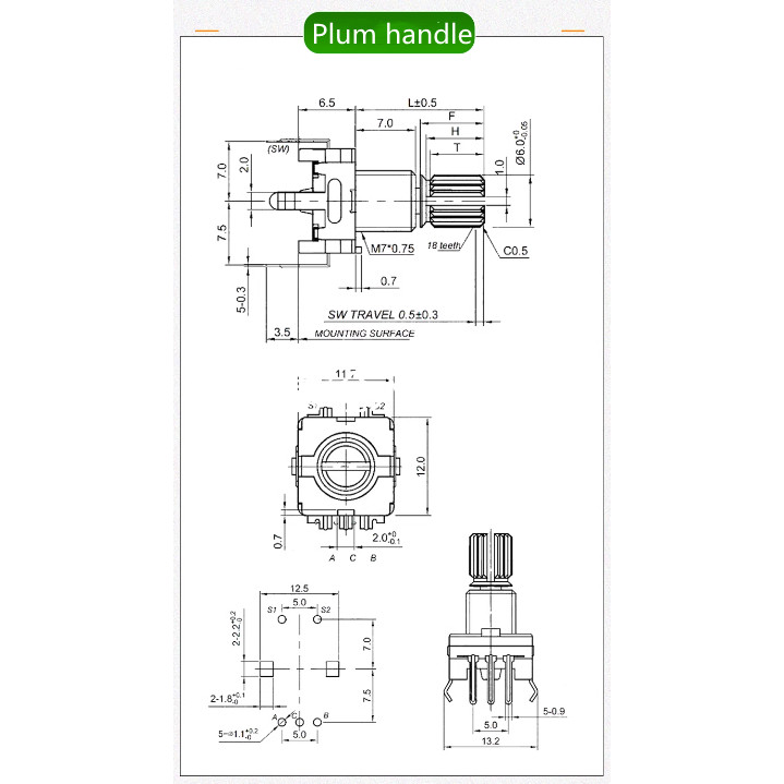 5pcs 360 Degree Rotary Encoder EC11 Push Button 5pin Handle 15/20mm Long