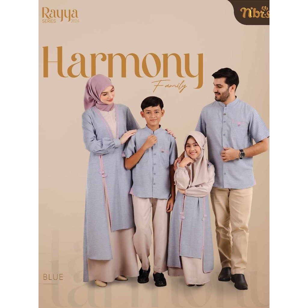 NBRS Sarimbit Keluarga Baju Couple Muslim Keluarga Lebaran 2024 NIbras Rayya Series Harmony Blue Gam