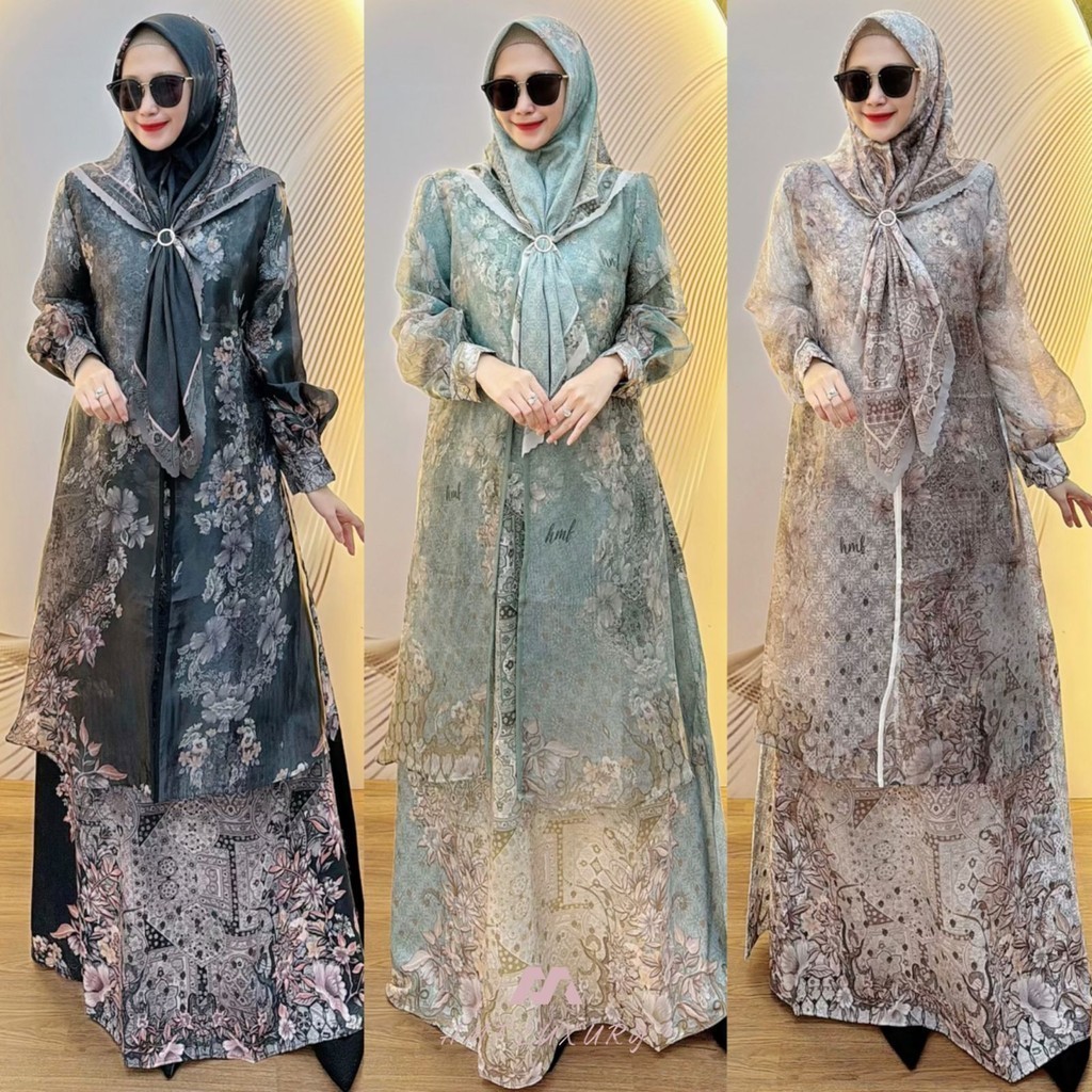 HMF Luxury- Baju Gamis Wanita Megumi Dress by HMF Luxury - Ceruty Printing Premium