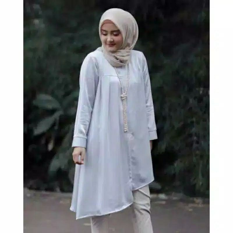 Nissa Tunik - Atasan Wanita Remaja Muslimah - Tunik Polos - Tunik Warna Putih/ GAMIS MODEL BARU MURA