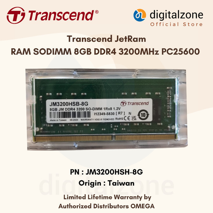 Transcend 8GB DDR4 3200 RAM LAPTOP 8GB DDR4 3200 SODIMM 8GB DDR4 3200