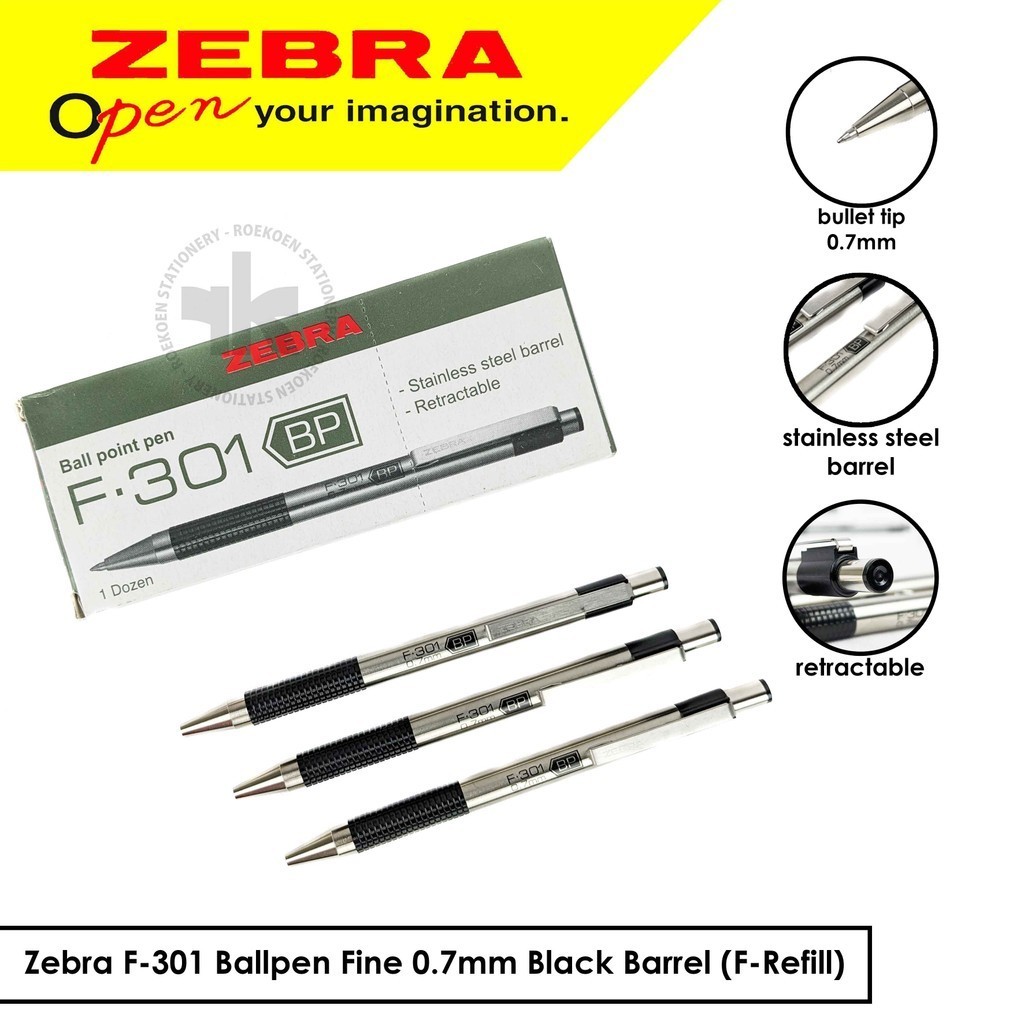 

Zebra F-301 Ballpen Fine 0.7mm Black Barrel (F-Refill)