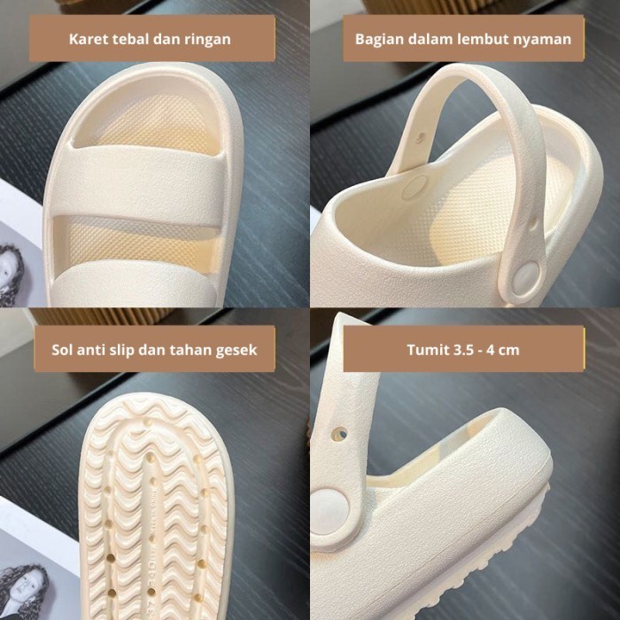 Sendal Selop Unisex Jelly Sepatu Sendal Wanita Korea Slop Slip On Tali - Putih, 44-45