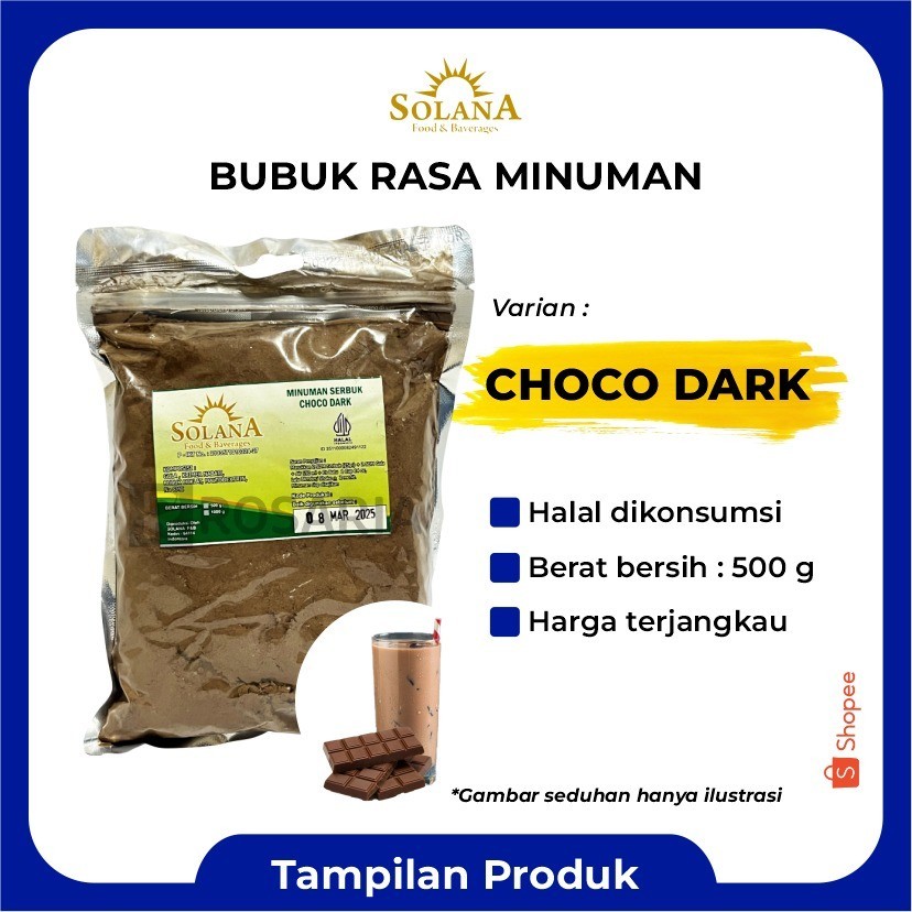 

Bubuk Rasa CHOCO DARK Serbuk Minuman Coklat Merk SOLANA Premium Kekinian