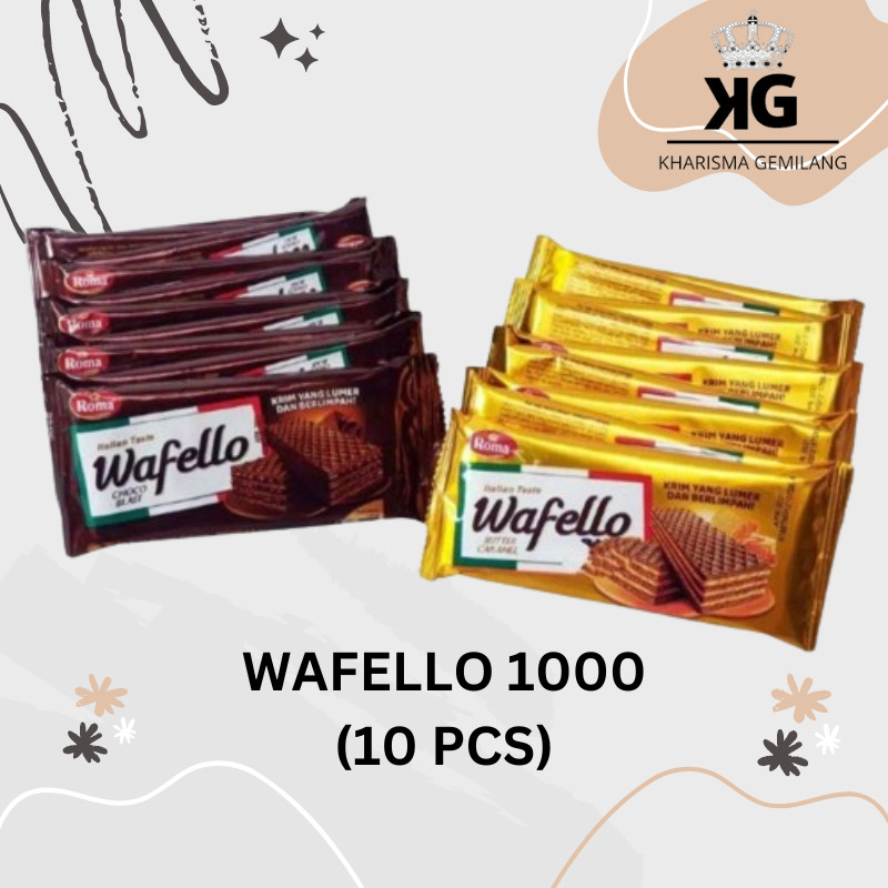 

KG - ROMA WAFELLO 17 Gram (Isi 10 sachet) 1000 Snack Biskuit Coklat Caramel Karamel Anak Dewasa Murah