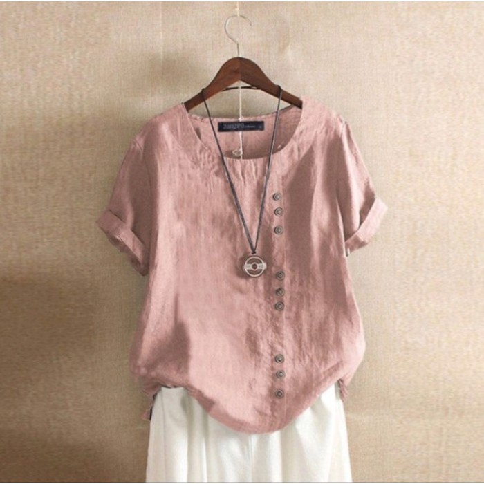 Terlaris ✨ -Blouse Atasan Wanita Ghea Katun Linen Rami Polos Tersedia Ukuran - Putih, L