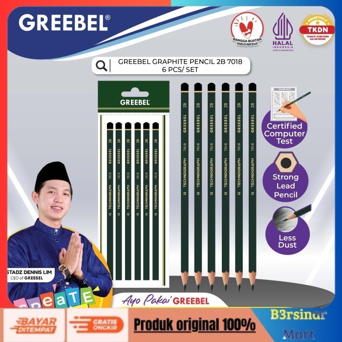 

[[KUALITAS TERBAIK]] GREEBEL PENCIL 2B 7018 (6 PCS)/Pensil Kayu Graphite utk Ujian&Gambar COD