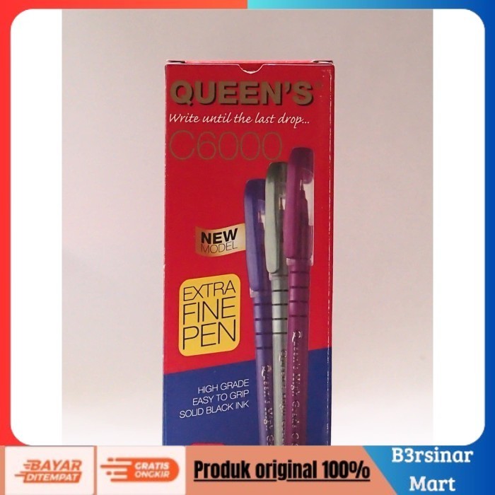 

[[KUALITAS TERBAIK]] Ballpoint /Pulpen Queen C6000 , 0.7mm isi 12 pcs Black COD