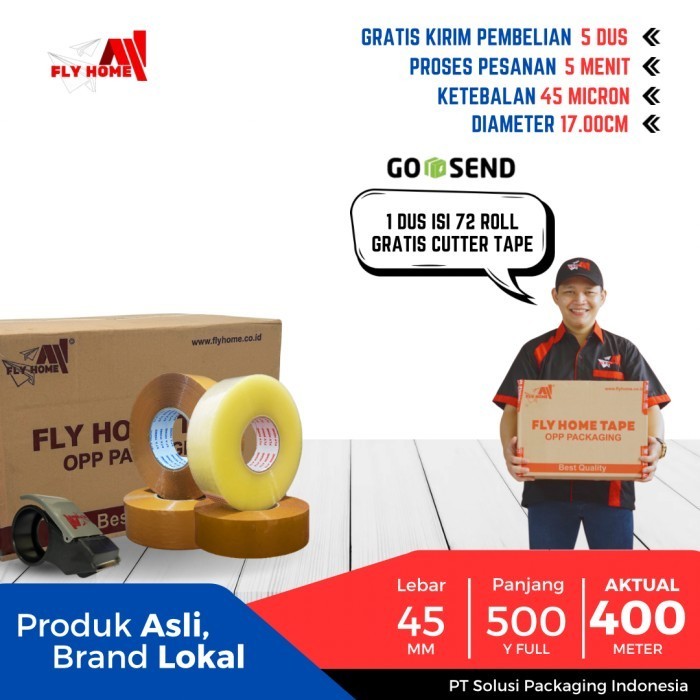 

FLYHOME Lakban bening coklat 45x500yard 30roll 2inchi 1dus ukuran FULL INSTAN