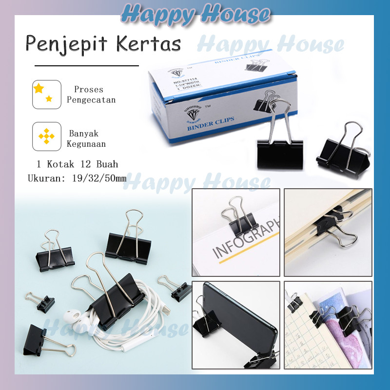 Binder Clip Hitam Penjepit / Klip Penjepit Kertas / Binder Clip