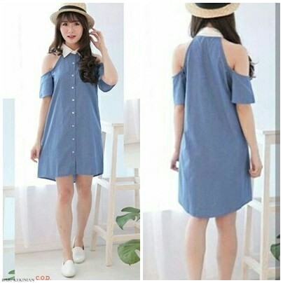 Baju Drees denim duma RO Dress Wanita denim biru Kekinian