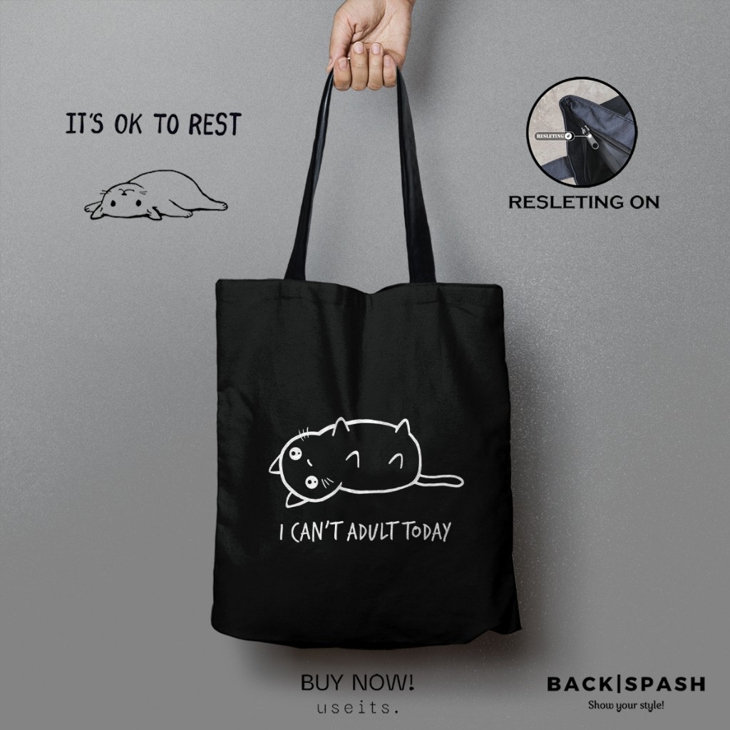 Totebag Gambar Kucing Lucu II - Totebag Tas Wanita Gambar Kucing Lucu THD