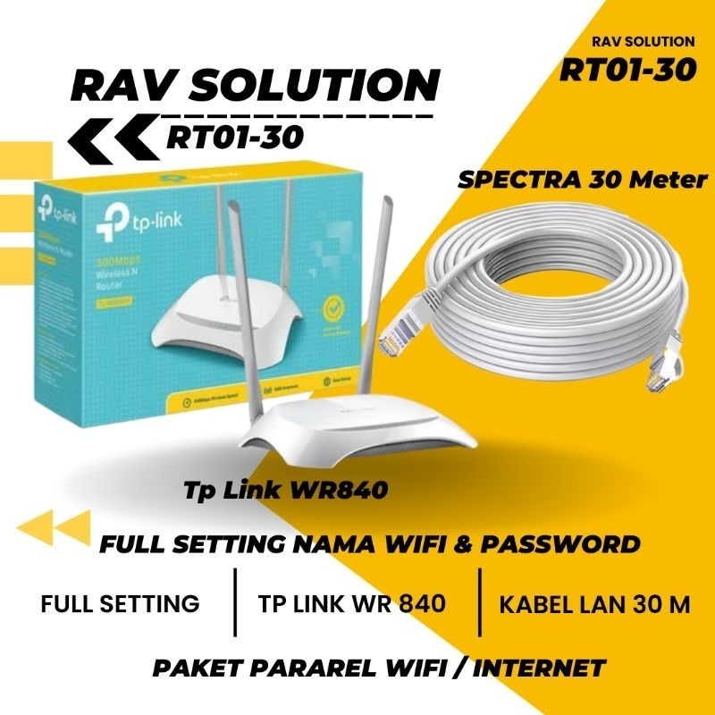 KAIZER PAKET PARAREL WIFI ROUTER TP LINK WR840 + KABEL LAN 30 METER