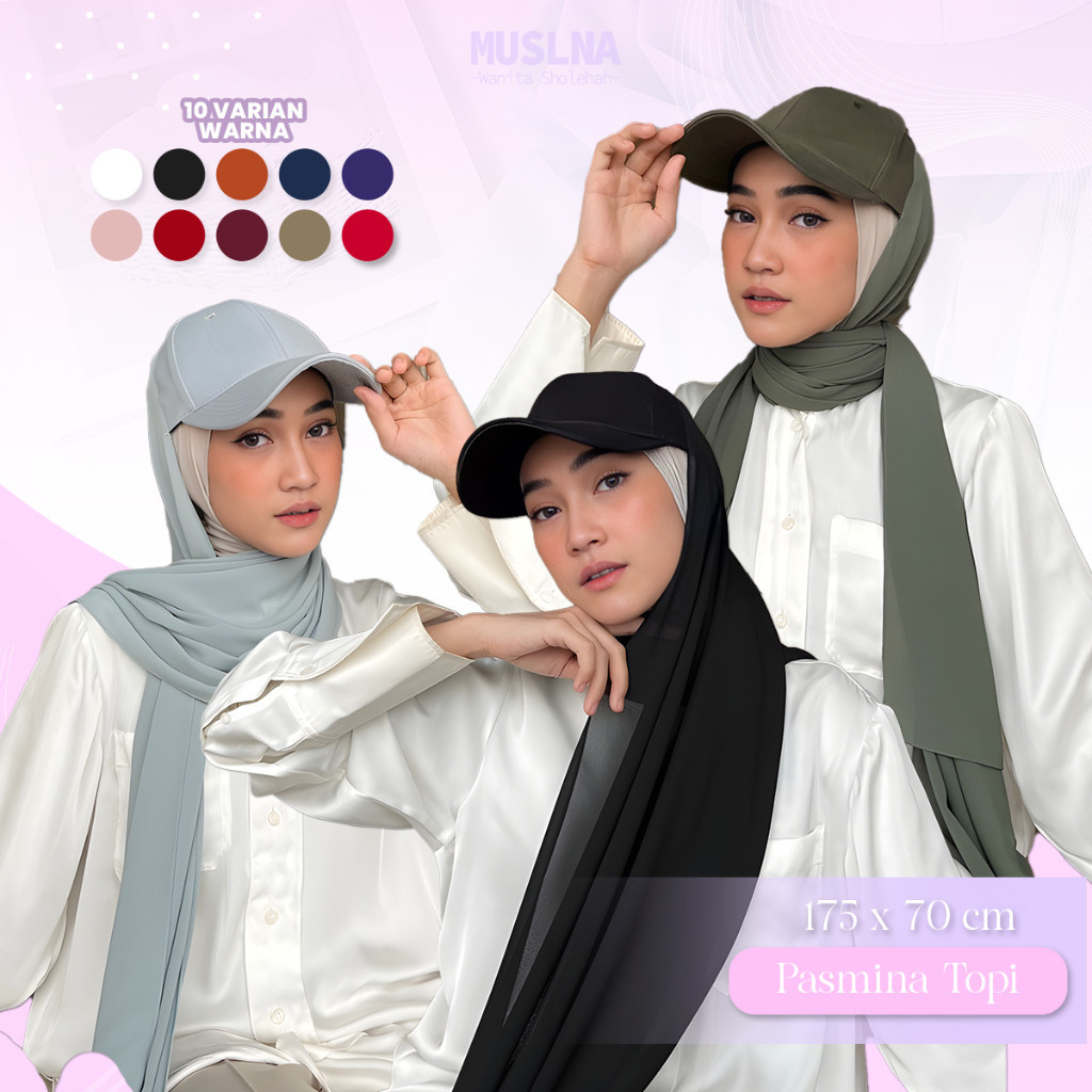 Terlaris ~MUSLNA Pasmina Topi Wanita Pashmina Hijab Instan Ceruty Baby Doll Jilbab Olahraga Kerudung