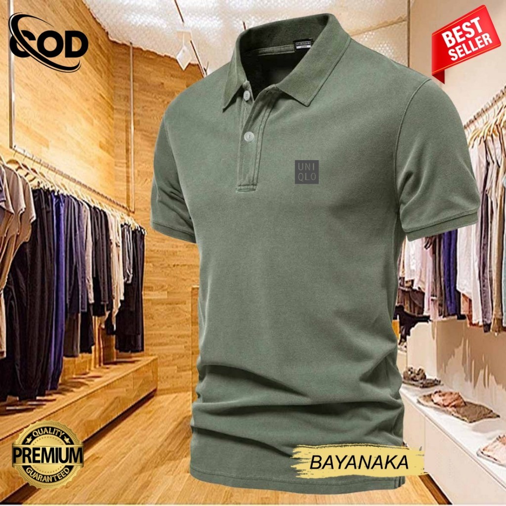 Baju Distro Style Polo Kerah Uniqlo Text Silver Kaos Polo T Shirt Denim Premium Quality Atasan Pria 