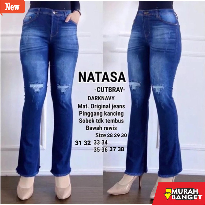 Denim Panjang Wanita NATASA JEANS CUTBRAY SOBEK TIDAK TEMBUS PINGGANG KANCING BAWAH RAWIS