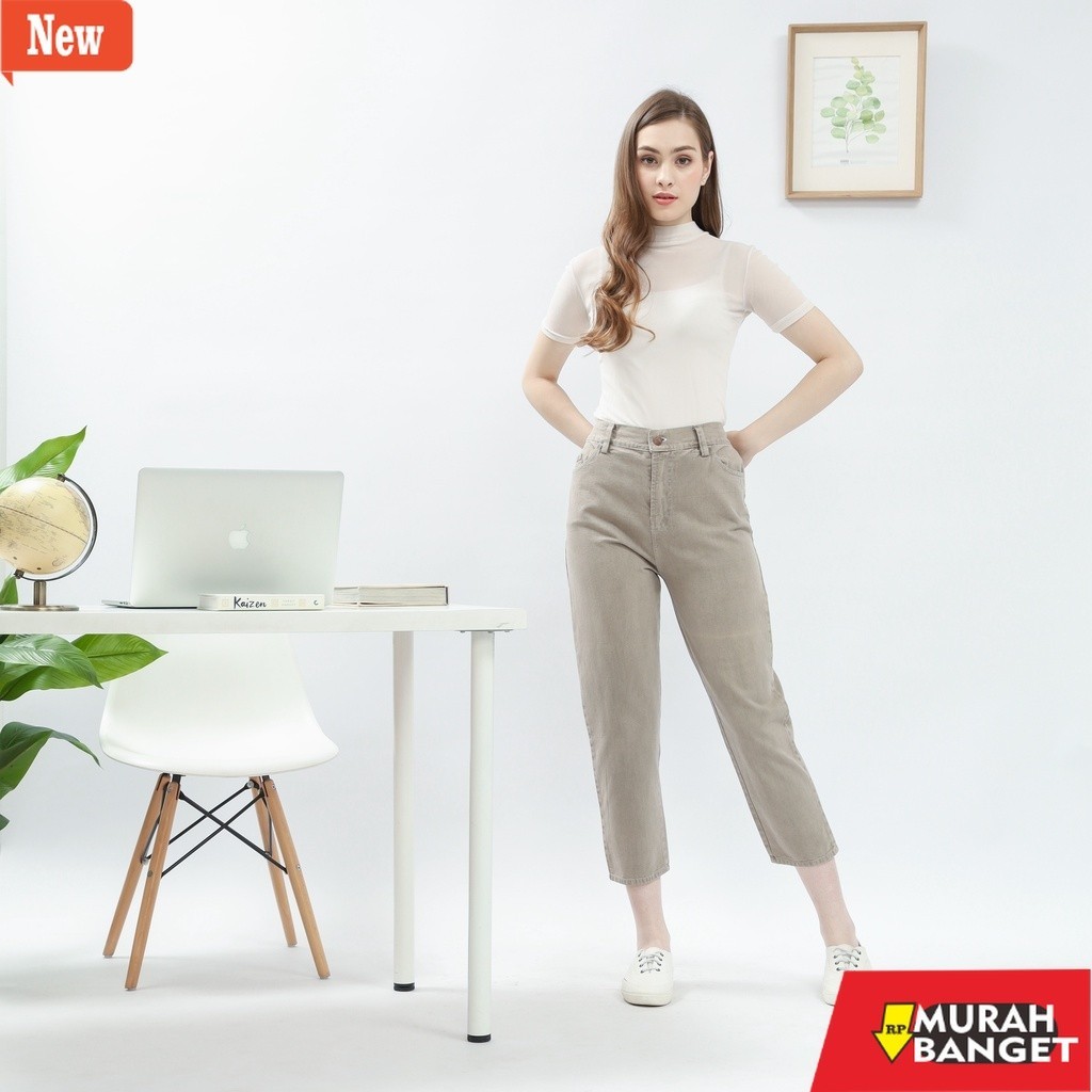 Denim Panjang Wanita Celana jeans Boyfriend polos khaki Snowblack