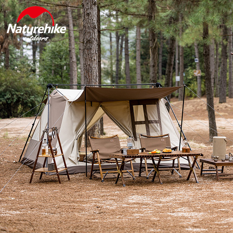 Naturehike tenda berkemah katun, kanopi untuk memancing dengan Area besar tebal ganda 3-4 orang