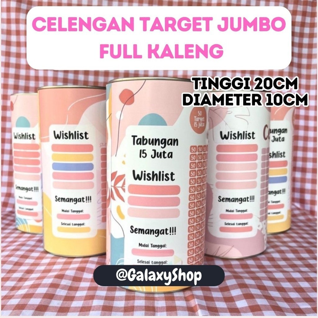 [FULL KALENG] Celengan Target JUMBO Murah Ukuran 20cmx10cm Jumbo Celengan Buka Tutup Permanen / Cele