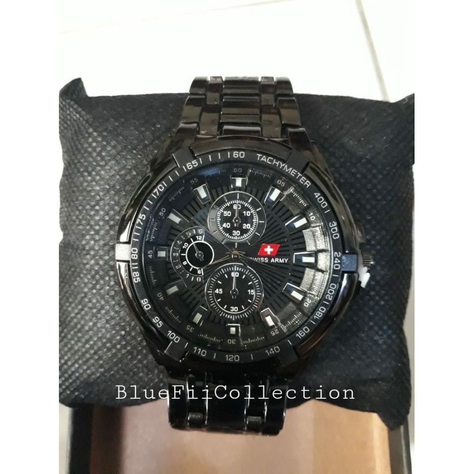 [TERMURAH] Murah Swiss Army Jam Tangan Fashion Pria Tali Rantai Stainless Steel - full black