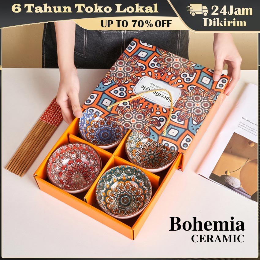 Hampers Mangkok Set / Hampers Piring Keramik Set / Mangkok Souvenir Bohemian Style