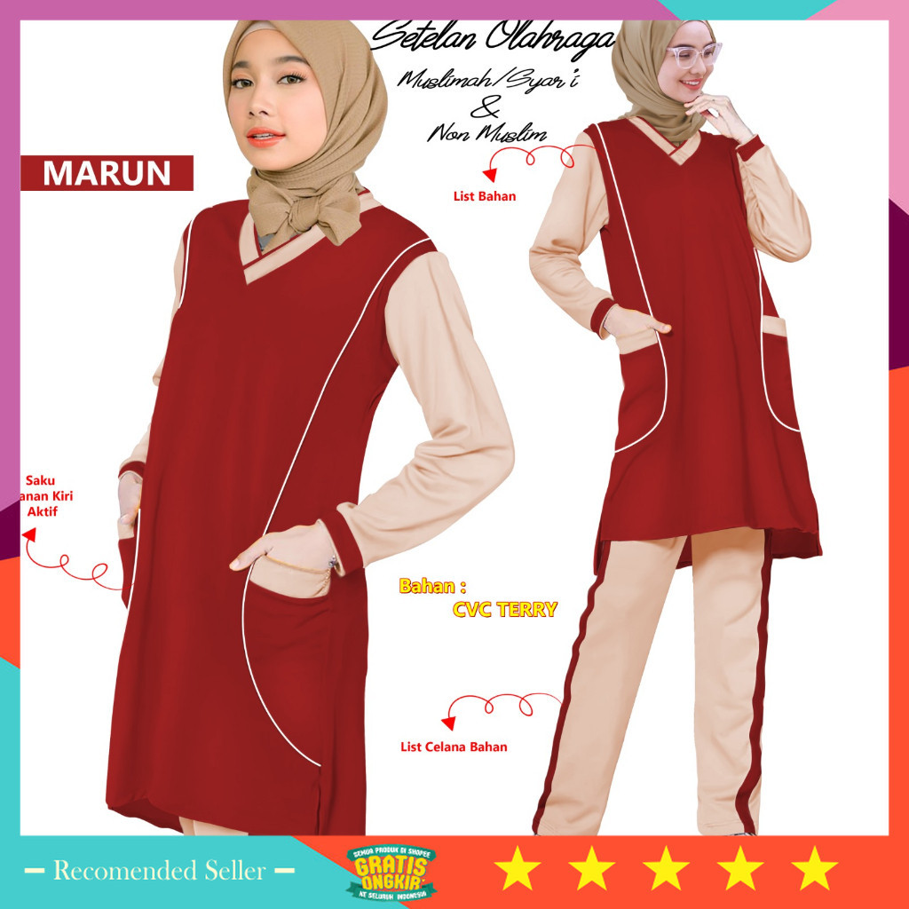 Baju Olahraga Style Kekinian Murah Keren / 1SET STELAN BAJU SENAM MUSLIM SYAR'I MUSLIMAH SPORT OLAHR