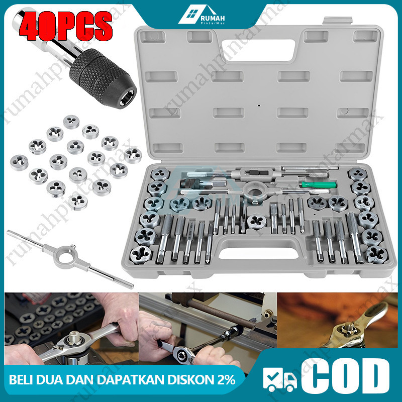 40 Pcs Metric Tap Die Set Alat Ulir Tangan Tungsten Carbide Screw Thread Bit Tap Die Set 40pcs Alat 