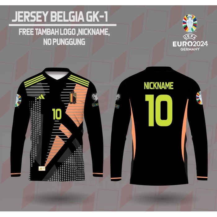 Jersey kaos sepak bola kiper timnas belgia baju piala eropa jerman 2024 lengan panjang - Hitam, XS